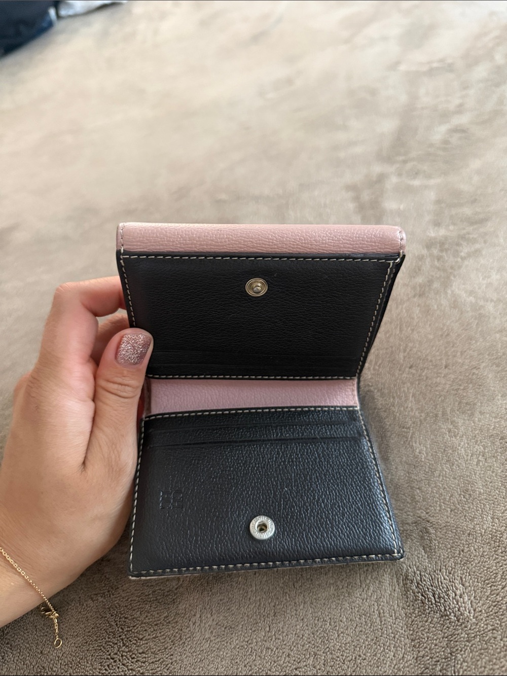Carolina Herrera Dusty Pink and Beige Monogram Compact Wallet - Picture 5 of 6